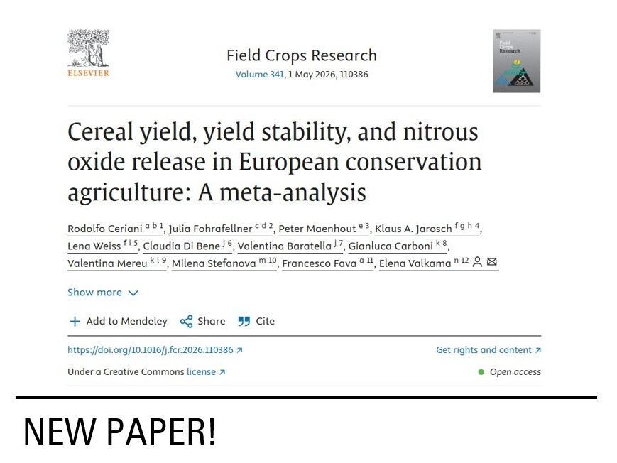 Publication of a new paper: Cereal yield, yield stability, and nitrous oxide release in European conservation agriculture: A meta-analysis